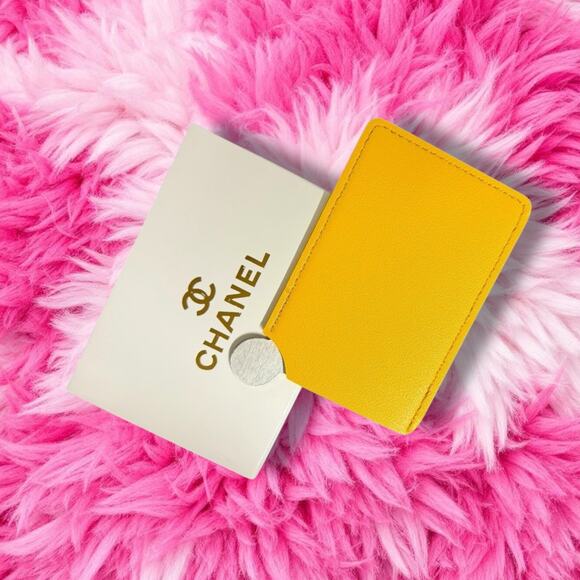 New With Box Yellow Elegant Embossed Chanel Card Holder/Mirror - Picture 2 of 3